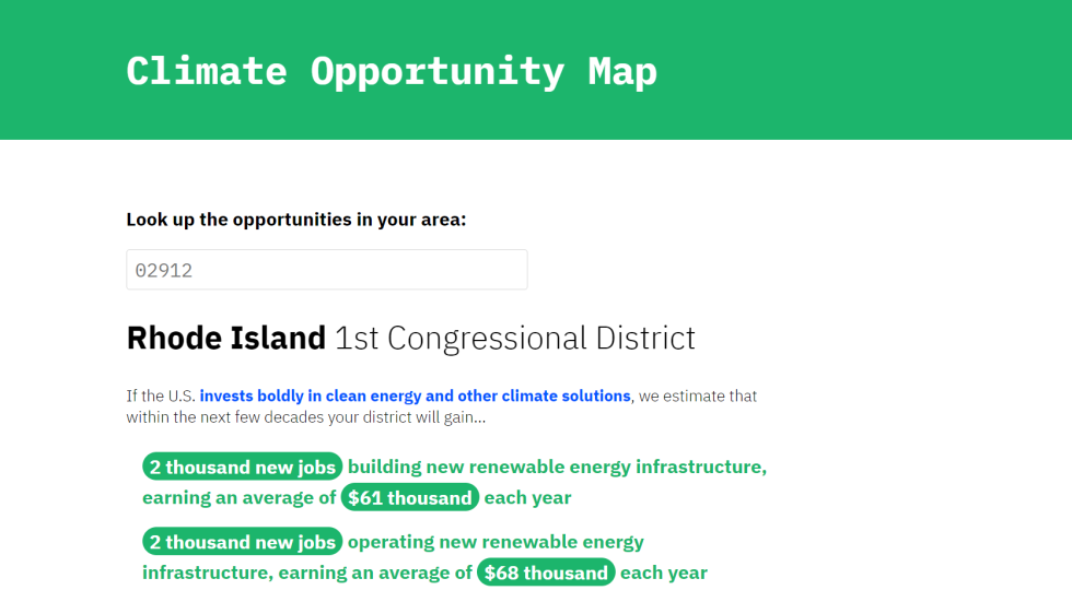 screenshot of the Climate Opportunity Map website