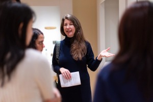 Christelle Alvarez speaking with students